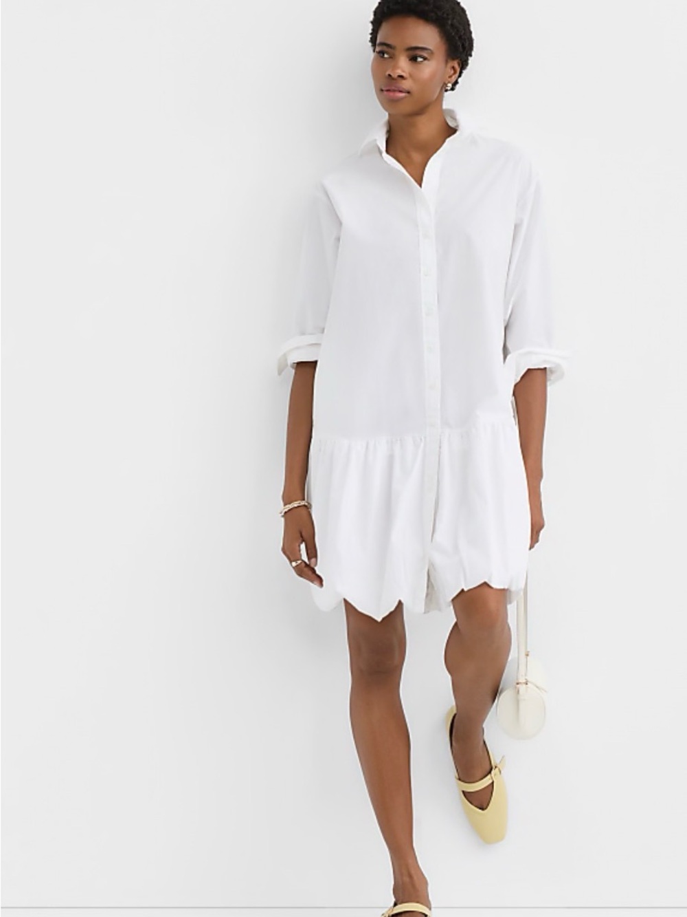 LOFT White Tiered Shirt Dress with Ruffle Hem -Brand New/Never Worn - Picture 3 of 4
